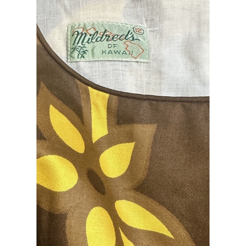 Vintage Mildred's of Hawaii Maxi Dress Brown Yellow Floral Empire Waist Size SM - Picture 3 of 16